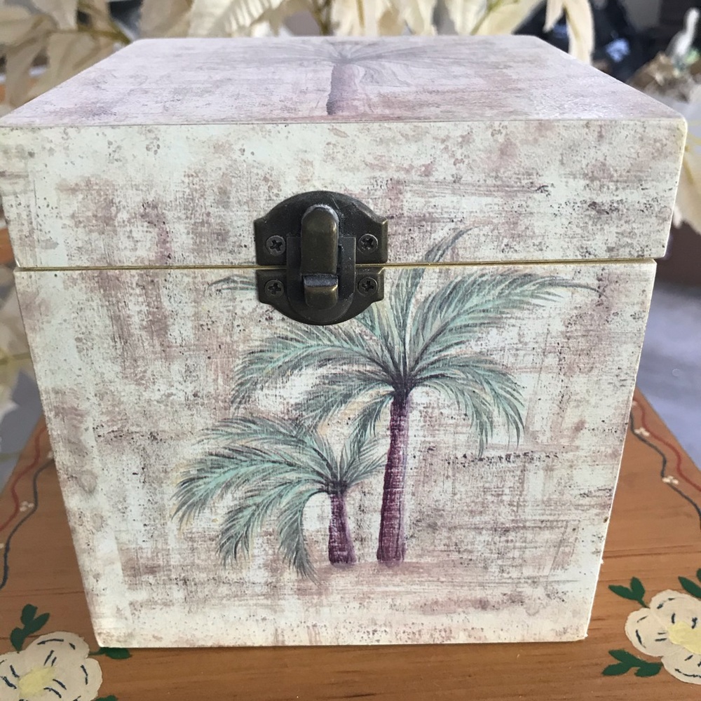 Wooden hand painted palm tree box